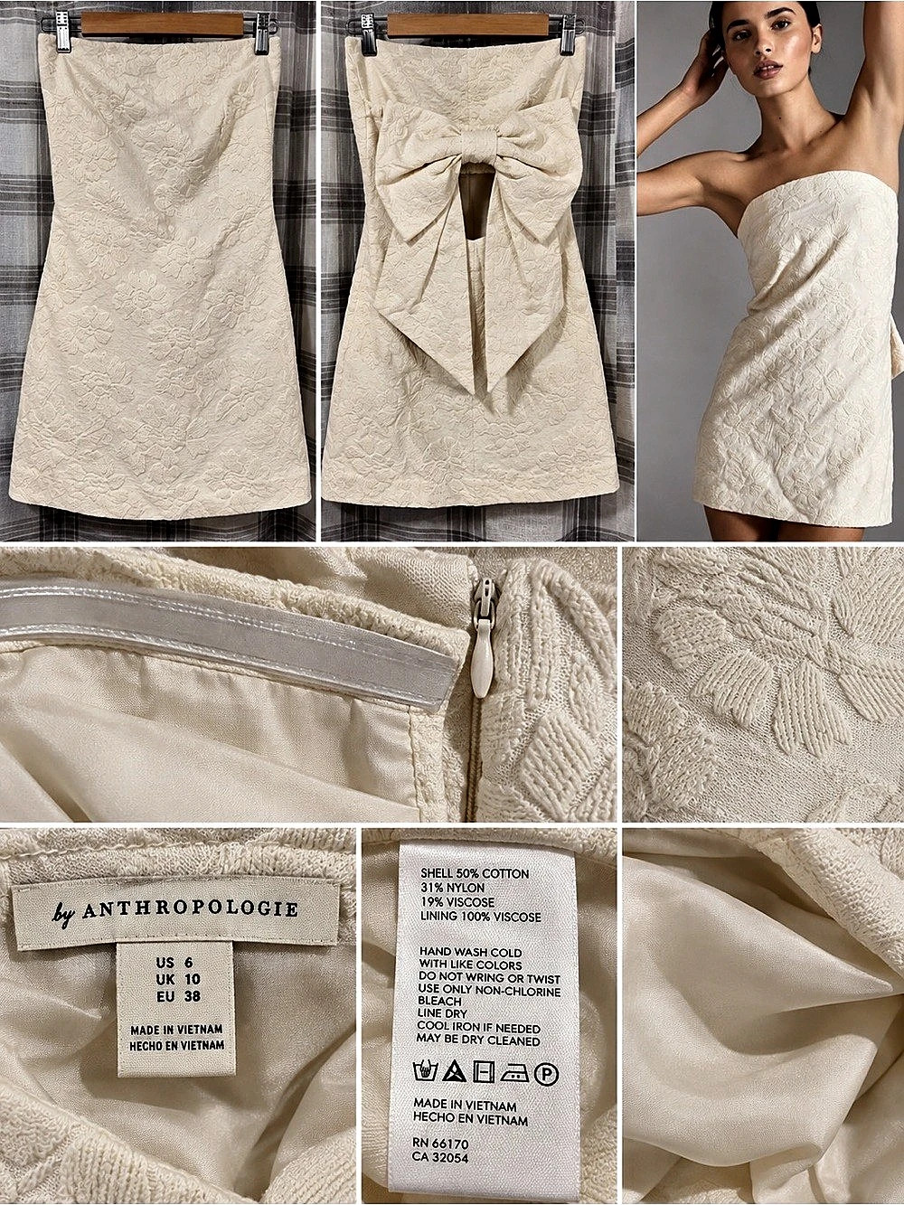 Anthropologie Floral Mini Dress in Cream Size 6